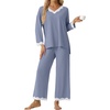 image:imagePrinStory Womens Pajamas Sets 2 Piece V Neck Pj Set with Lace TrimGray Blue