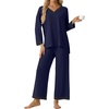 image:imagePrinStory Womens Pajamas Sets 2 Piece V Neck Pj Set with Lace TrimNavy Blue