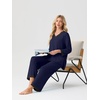 image:imagePrinStory Womens Pajamas Sets 2 Piece V Neck Pj Set with Lace TrimNavy Blue