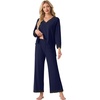image:imagePrinStory Womens Pajamas Sets 2 Piece V Neck Pj Set with Lace TrimNavy Blue