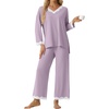 image:imagePrinStory Womens Pajamas Sets 2 Piece V Neck Pj Set with Lace TrimPurple