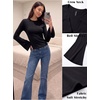 image:imageWomens Bell Long Sleeve Crop Cinched Waist Ribbed Knit Going Out Tops 20260 Black