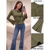 image:imageWomens Bell Long Sleeve Crop Cinched Waist Ribbed Knit Going Out Tops 2026Army Green