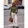 image:imageWomens Bell Long Sleeve Crop Cinched Waist Ribbed Knit Going Out Tops 2026Army Green
