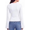 image:imageWomens Bell Long Sleeve Crop Cinched Waist Ribbed Knit Going Out Tops 2026Bleached White