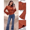image:imageWomens Bell Long Sleeve Crop Cinched Waist Ribbed Knit Going Out Tops 2026Caramel