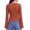 image:imageWomens Bell Long Sleeve Crop Cinched Waist Ribbed Knit Going Out Tops 2026Caramel