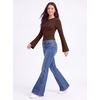 image:imageWomens Bell Long Sleeve Crop Cinched Waist Ribbed Knit Going Out Tops 2026Coffee Brown