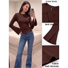 image:imageWomens Bell Long Sleeve Crop Cinched Waist Ribbed Knit Going Out Tops 2026Coffee Brown