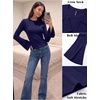 image:imageWomens Bell Long Sleeve Crop Cinched Waist Ribbed Knit Going Out Tops 2026Dark Blue