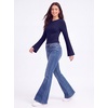 image:imageWomens Bell Long Sleeve Crop Cinched Waist Ribbed Knit Going Out Tops 2026Dark Blue