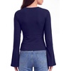 image:imageWomens Bell Long Sleeve Crop Cinched Waist Ribbed Knit Going Out Tops 2026Dark Blue
