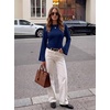 image:imageWomens Bell Long Sleeve Crop Cinched Waist Ribbed Knit Going Out Tops 2026Dark Blue