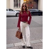 image:imageWomens Bell Long Sleeve Crop Cinched Waist Ribbed Knit Going Out Tops 2026Dark Red