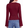 image:imageWomens Bell Long Sleeve Crop Cinched Waist Ribbed Knit Going Out Tops 2026Dark Red