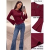 image:imageWomens Bell Long Sleeve Crop Cinched Waist Ribbed Knit Going Out Tops 2026Dark Red