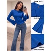 image:imageWomens Bell Long Sleeve Crop Cinched Waist Ribbed Knit Going Out Tops 2026Royal Blue