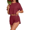 image:imagePrinStory Womens Pajama Sets Side Split Shorts Pj Set Cute Pjs 2 Piece Summer Lounge SetsWine Red