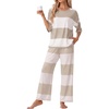 image:imagePrinStory Womens Pajama Sets Striped Pajama Set with PocketsFpapricot Khaki Sp