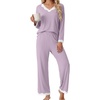 image:imagePrinStory Womens Pajamas Sets 2 Piece V Neck Pj Set with Lace TrimPurple