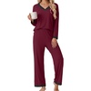 image:imagePrinStory Womens Pajamas Sets 2 Piece V Neck Pj Set with Lace TrimWine Red