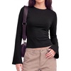 image:imageWomens Bell Long Sleeve Crop Cinched Waist Ribbed Knit Going Out Tops 20260 Black