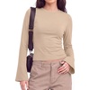 image:imageWomens Bell Long Sleeve Crop Cinched Waist Ribbed Knit Going Out Tops 2026Apricot