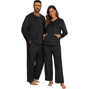 image:imagePrinStory Couples Matching Fleece Pajama Set for Women amp Men Warm SleepwearBlack