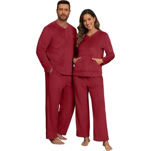 image:imagePrinStory Couples Matching Fleece Pajama Set for Women amp Men Warm SleepwearDark Red