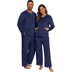 image:imagePrinStory Couples Matching Fleece Pajama Set for Women amp Men Warm SleepwearNavy Blue