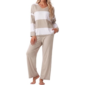 image:imagePrinStory Pajamas for Women Set Striped Pjs Set with PocketsFpapricot Khaki Sp