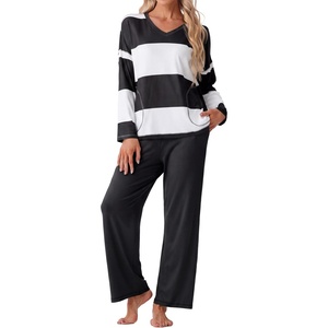 image:imagePrinStory Pajamas for Women Set Striped Pjs Set with PocketsFpblack White Stripe