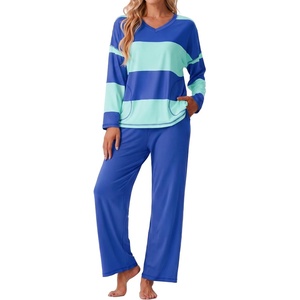 image:imagePrinStory Pajamas for Women Set Striped Pjs Set with PocketsFpblue Green Stripe