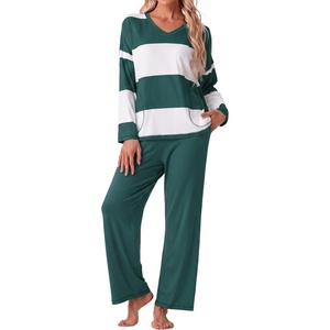 image:imagePrinStory Pajamas for Women Set Striped Pjs Set with PocketsFpdark Green White