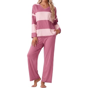 image:imagePrinStory Pajamas for Women Set Striped Pjs Set with PocketsFpdark Light Pink Sp