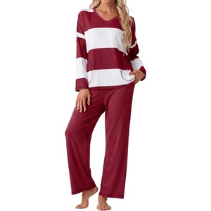 image:imagePrinStory Pajamas for Women Set Striped Pjs Set with PocketsFpwine Red Wt Stripe