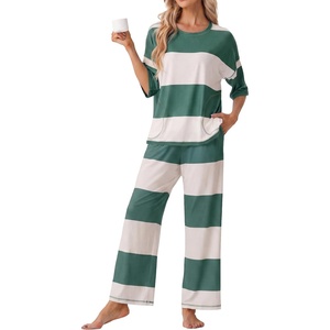 image:imagePrinStory Womens Pajama Sets Striped Pajama Set with PocketsFparmy Gn Apricot Sp