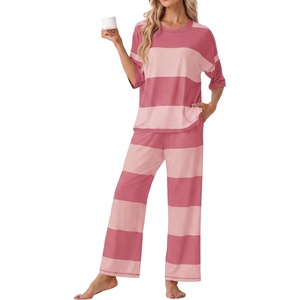 image:imagePrinStory Womens Pajama Sets Striped Pajama Set with PocketsFpdark Light Pink Sp