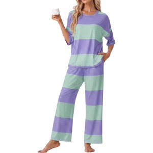 image:imagePrinStory Womens Pajama Sets Striped Pajama Set with PocketsFplight Green Pl Sp