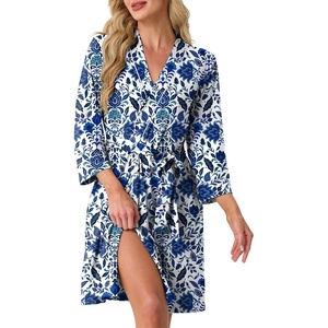 image:imagePrinStory Womens Robe Knee Length Soft Knit Bathrobe S2XLFpblue Cyan Porcelain