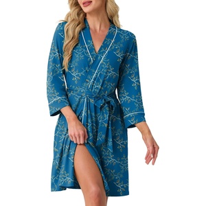 image:imagePrinStory Womens Robe Knee Length Soft Knit Bathrobe S2XLFpblue Cyan Vines