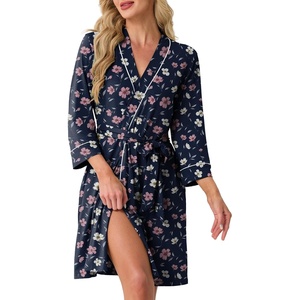 image:imagePrinStory Womens Robe Knee Length Soft Knit Bathrobe S2XLFpblue Pink Wt Fl