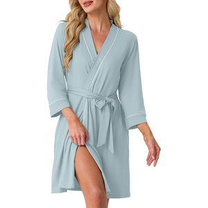 image:imagePrinStory Womens Robe Knee Length Soft Knit Bathrobe S2XLGray Blue