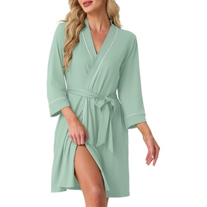 image:imagePrinStory Womens Robe Knee Length Soft Knit Bathrobe S2XLGray Green